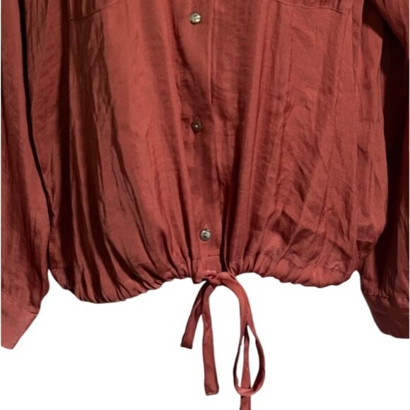 Calligraphie Womens Rust Button-Up Collared Shirt Drawstring Hem Size Large - Picture 4 of 8